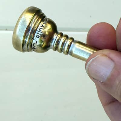 GOLD PLATED VINTAGE RUDY MUCK CUSHION 13C RIM CORNET MOUTHPIECE MID 1950'S VERY GOOD SHAPE ORIG FIN 90% APROX. image 10