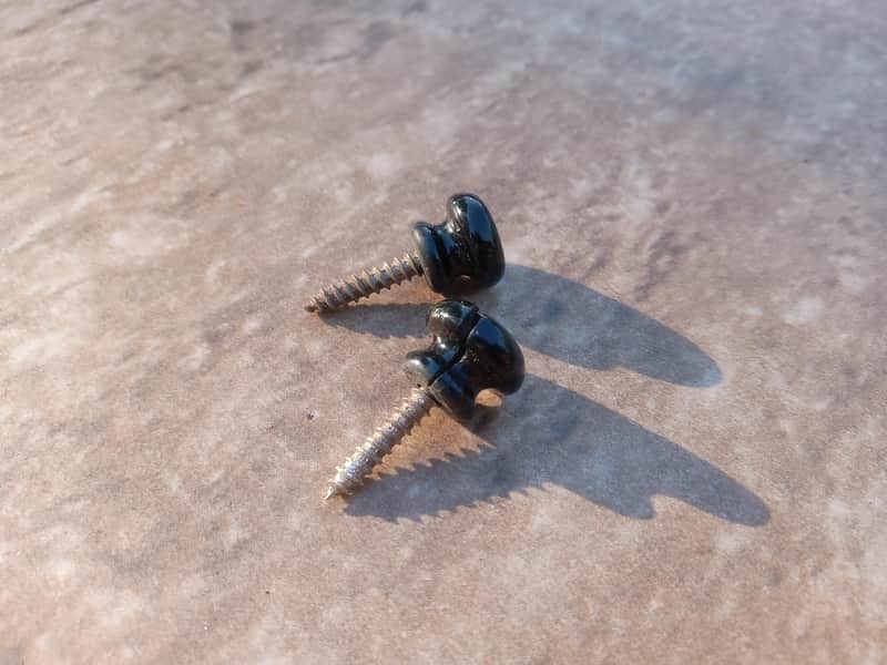 Set of Vintage 1960's Gibson Melody Maker Black Plastic Strap Buttons w/ Screws! image 1