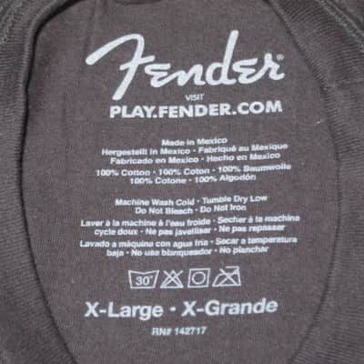 new (no tags) A+ genuine Fender Built to Inspire short sleeve T-Shirt, Black, size XL (X-Large), 100% Cotton, part # (p/n): 9112000606, Black Shirt with Gray, Red, & Black GRAPHIC image 3