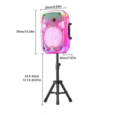 Pink 8" Rechargeable Bluetooth LED Party Speaker System w/ USB, SD, FM, AUX, Mic & Stand image 5