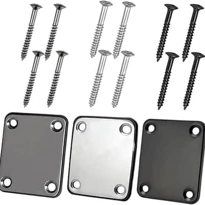 3 Pack Different Colors Electric Guitar Neck Plate with Crews, SourceTon Guitar Neck Plate (Silver, Black, Gun Black) for Replacement Electric Guitar Part image 2