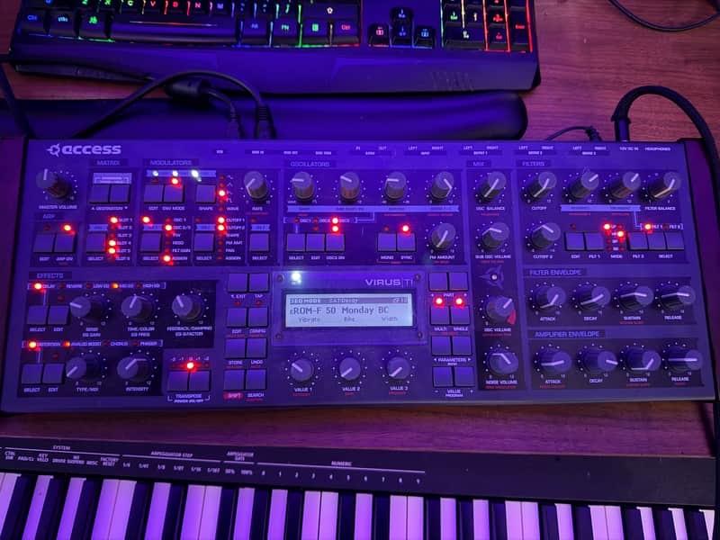 Access Virus TI (1st gen) Desktop Digital Synthesizer 2005 - Black w/ Walnut Side Plates image 1