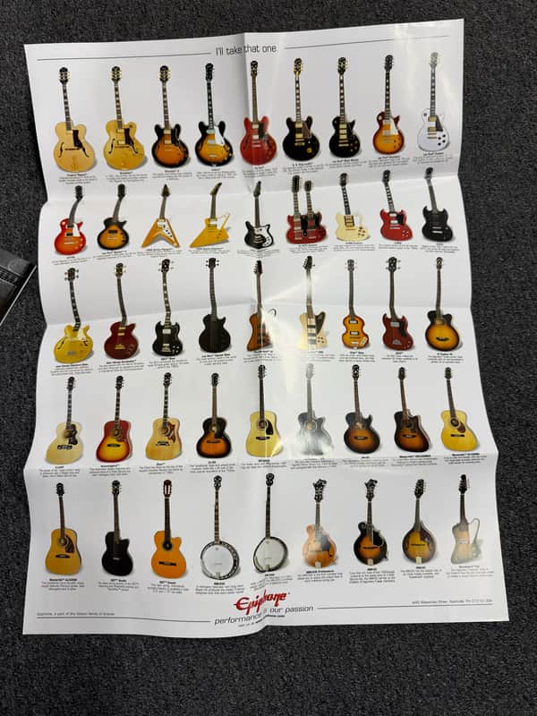 Epiphone  Case Candy Manual Poster Sticker 2010s Korina flying V explorer less Paul special Bass Dove hummingbird Allen Woody jack Casady EB-3 thunderbird SG double neck image 1