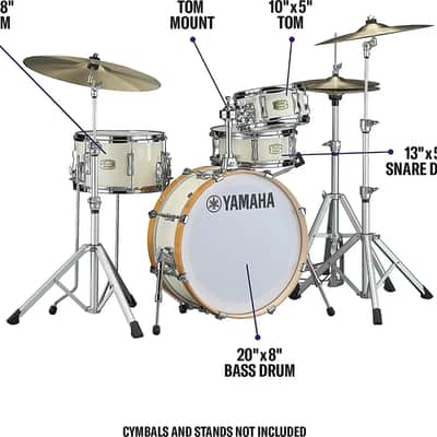 Yamaha SBP0F4H Stage Custom Hip 4-Piece Acoustic Drum Shell Pack, Classic White image 2
