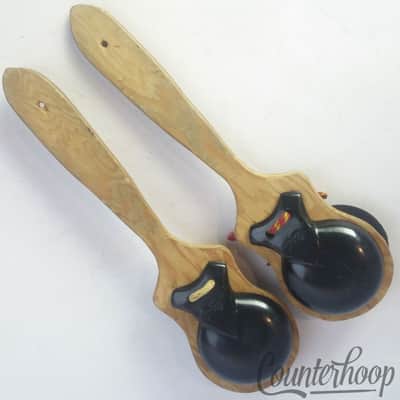 *Leedy Castanets Set Bakelite Script Stamped Clappers + Wood Handle Vintage 40s image 4