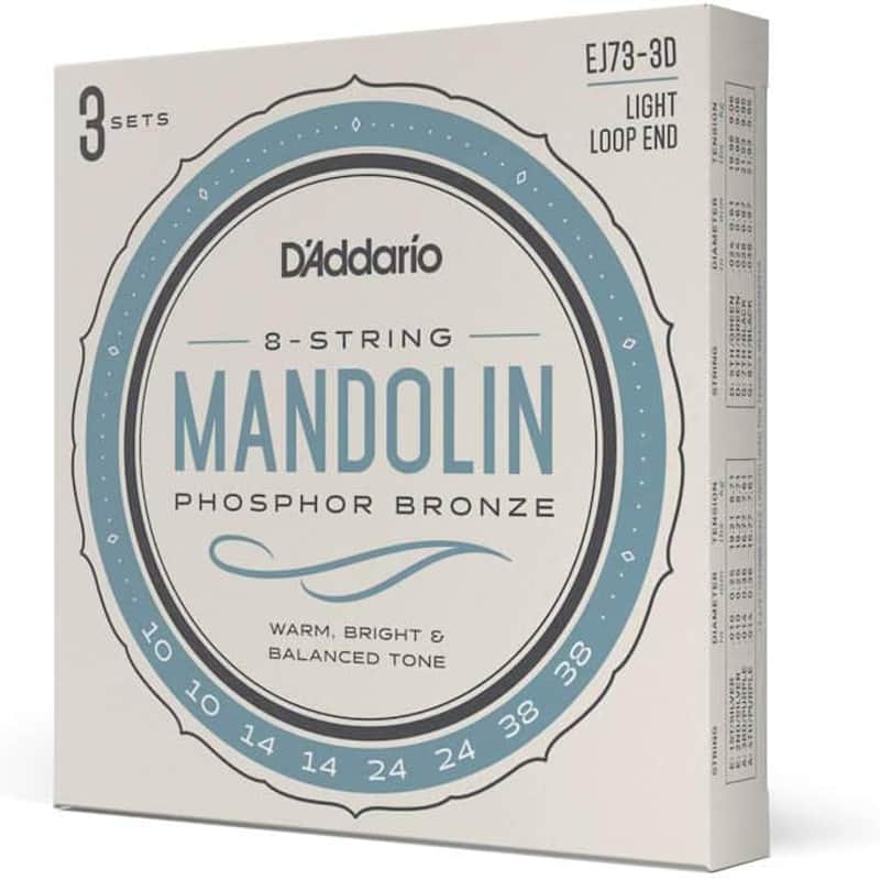 D'Addario EJ73 Mandolin Strings, Phosphor Bronze, Light, 10-38, 3 Sets image 1