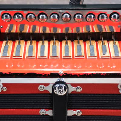 Gagné & Frère 1-Row 2-Bass 10-Treble Button "D" Red & Black Diatonic Accordion w/Case image 5