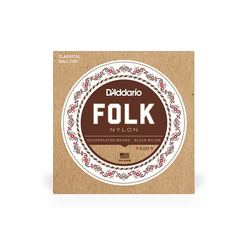 D’Addario Normal Tension Ball End, Silver-Wound/Black Nylon, Folk Nylon Classical Guitar Strings image 1