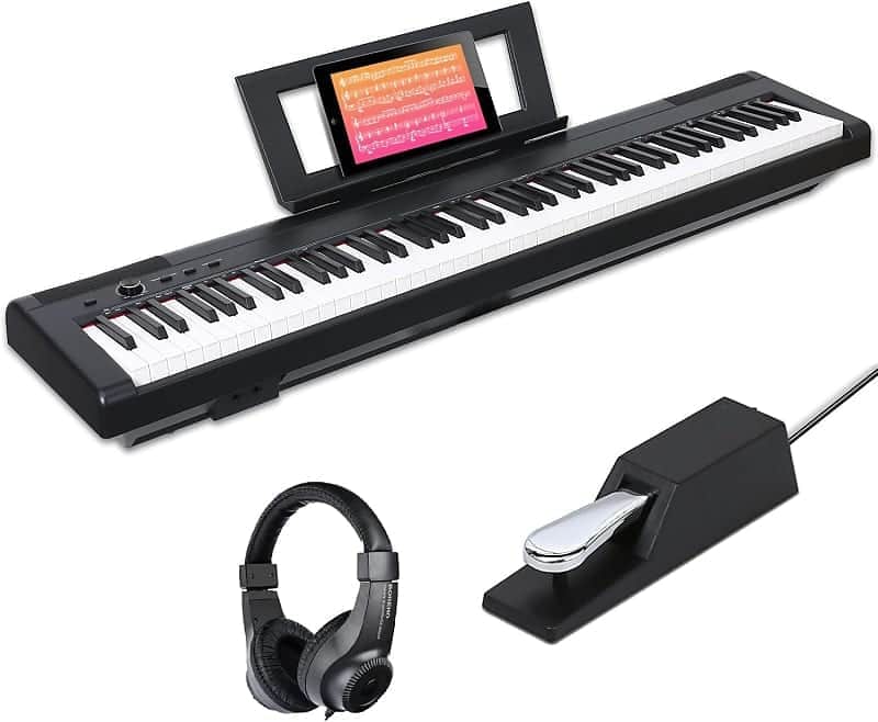 Weighted Piano 88-Key Beginner Digital Piano,Full Size Weighted keyboard with Hammer Action,with Sustain Pedal,15W Stereo Speakers,MP3 Function,Piano Lessons,Black image 1