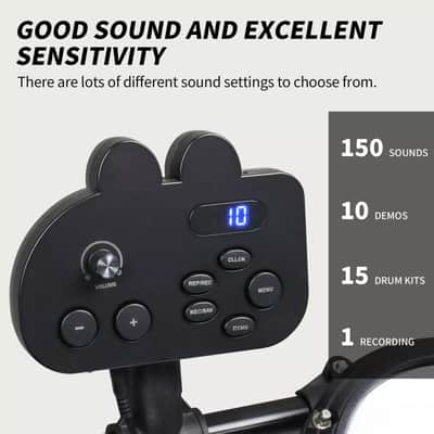 Electric Drum Set with 150 Sounds, 10 Demos, Beginner-Friendly Sticks, Pedal, and USB MIDI Connectivity image 3