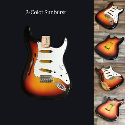 Made to Order - FRANCHIN Mercury F guitar body Relic Aged 100% Nitro Lacquer (Sunburst/ Black/ White/ Blue/ Green/ Yellow/ Red/ Pink/ Burgundy/ Purple/ Gold/ Silver, etc.) Basswood Poplar Stratocaster-Strat-S-Style F-hole Thinline Made in Italy image 2