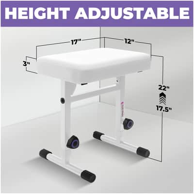 Liquid Stands Adjustable Piano Bench White Keyboard Bench Seat - Padded Cushion Stool (PU Leather) image 2