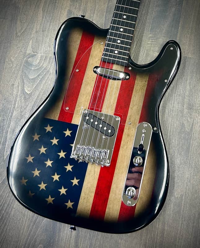 USA Flag Electric Guitar - Tele style - Red white and blue image 1
