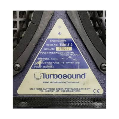 Turbosound TMW-212 Professional Stage Monitors Pair 2x12" + HF 1" 350W RMS 4 Ohm – UK Vintage Pro Audio '1985 image 7