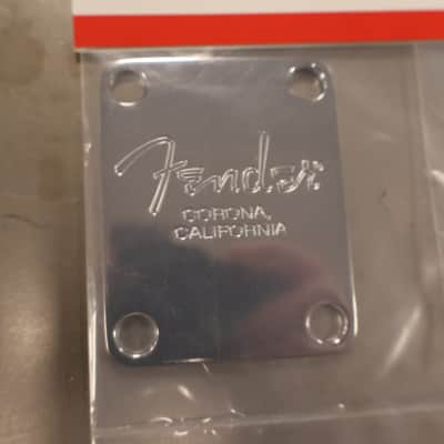 Fender 4-Bolt American Series Bass Neck Plate with "Fender Corona" Stamp (Chrome) image 2