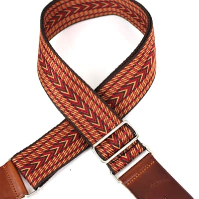 Walker & Williams H-34 Vintage Series Earth Tone Reds Woven Kaleidoscope Strap With Leather Ends image 6