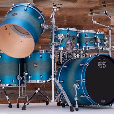 MAPEX SATURN EVOLUTION MAPLE / WALNUT 7 PIECE DRUM KIT, EXOTIC AZURE BURST, SPECIAL SIZES image 1