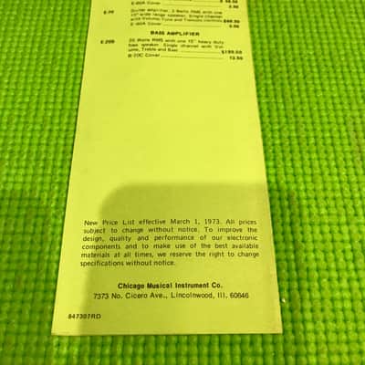 1973 Gibson Amplifiers Price List image 2