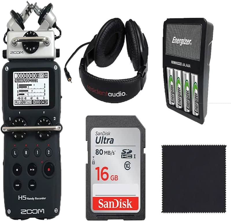 Zoom H5 Handy Recorder Four-Track Portable Recorder,Headphones,16 GB SD card,rechargeable Batteries and Microfiber Cloth image 1