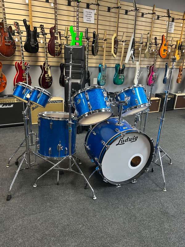 Vintage Ludwig Blue Sparkle 1970s Drum Set 22/16/13/12/8/6 w/ Atlas Stands and Extras #2555 image 1