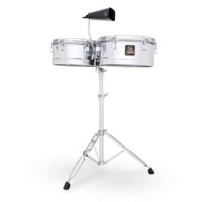 Latin Percussion Aspire Timbale 13" and 14" chrome timbales with stand and cowbell image 1
