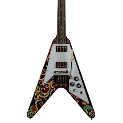 New Epiphone Inspired by Gibson Jimi Hendrix Lovedrops Flying V Ebony w/Hendrix Psychedelic Graphics #24101522797 image 7
