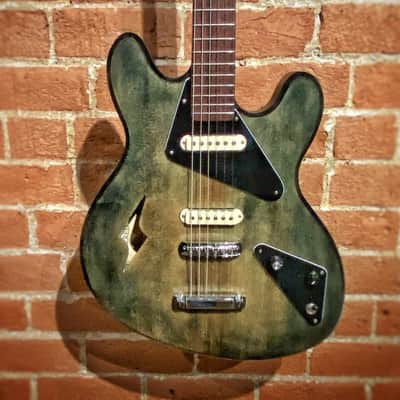 Allred Guitars Custom Electric Semi-hollow Offset Green Denim Burst Finish with Hard Case image 1