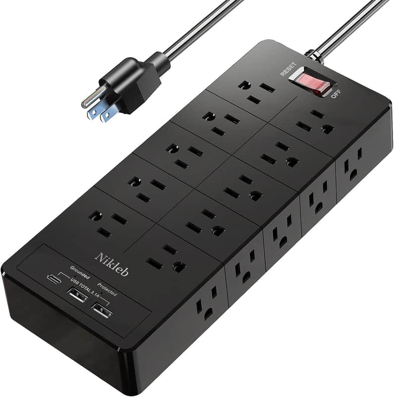 23 in 1, 20 Outlets Surge Protector Wall Mount with 2 USB Ports + 1 USB C Port 3.1A Total, Multi Plug Extension Cord 6ft Heavy Duty, Office Desk Accessories for Studio image 1