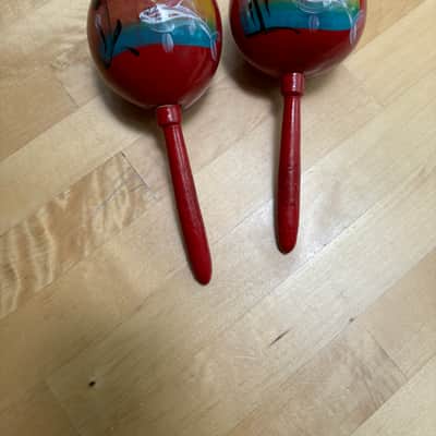 Pair of vintage, handmade, wooden Maracas 8” shakers image 1