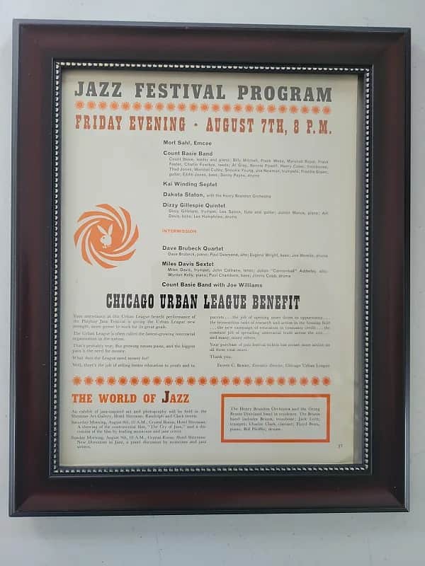 1959 Playboy Jazz Festival Friday Evening August 7th Lineup Count Basie, Kai Winding, Dizzy, Dave Brubeck Quartet, Miles Davis Sextet Original image 1