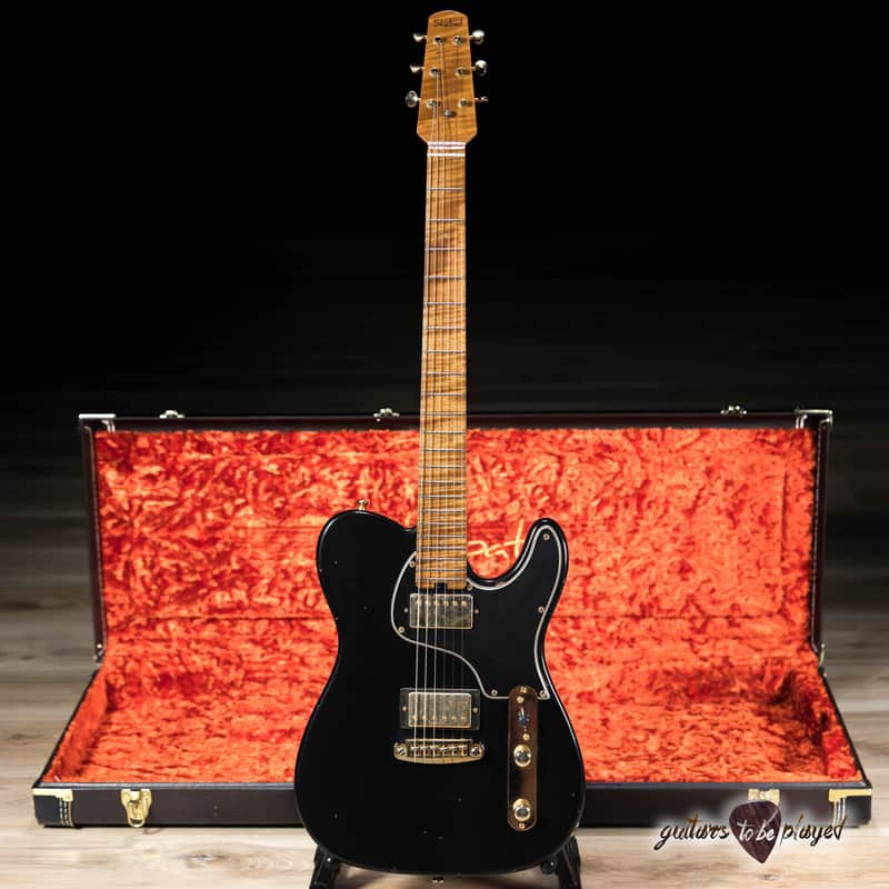 Shabat Lion Special Mahogany Humbucker Guitar w/ Flame Maple Neck – Black image 1