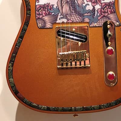 CUSTOM DESIGNED & CRAFTED COPPER METALLIC TELE STYLE WITH KOI TATTOO PG & DRAGON BLOOD JASPER STONES- SERIAL #071 -2025 - "B" STOCK image 11
