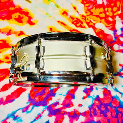 Ludwig L-404 Acrolite 5x14" 8-Lug Aluminum Snare Drum with Rounded Blue/Olive Badge 1979 - 1993 - Gray image 4