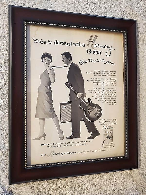 1959 Harmony Guitars promotional Ad Framed Harmony Meteor Original image 1