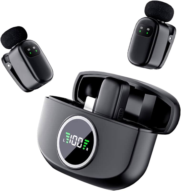 Wireless Lavalier Microphone for iPhone/Android, Lapel Mics with Type-C Plug-Play, Mini Mic with 2.4GHz Noise Cancellation, Charging Case Included, 80ft Range for Stream, Vlog, TikTok and YouTube image 1