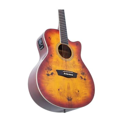 Washburn DFBACEA Deep Forest Burl Grand Auditorium Acoustic Electric Guitar Amber Fade Amber Fade image 4