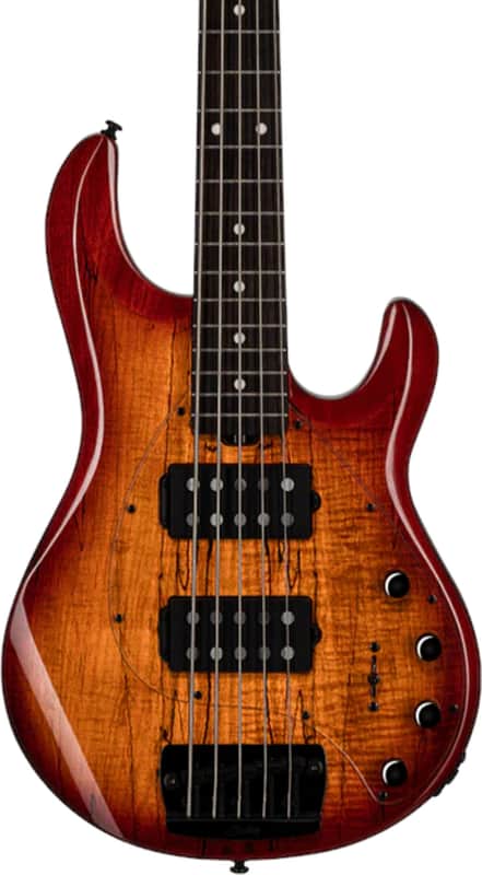 Sterling StingRay 5 HH RAY35HH 5-String Spalted Maple Bass Guitar, Rosewood Fingerboard, Blood Orange Burst image 1