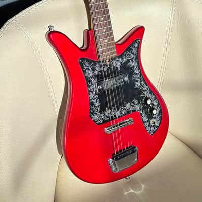 1960s Teisco Del Rey Tulip Vintage MIJ Electric Guitar Red Floral Pickguard image 5