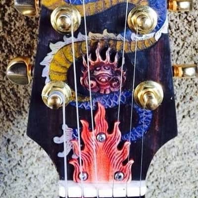 Electric Guitar Handmade by Blueberry, Dragon Motif,  Electric,6 String wood, Floral Guitar,Custom Handcrafted Wooden Guitar, Pretty Guitar, Unusual Guitar image 2