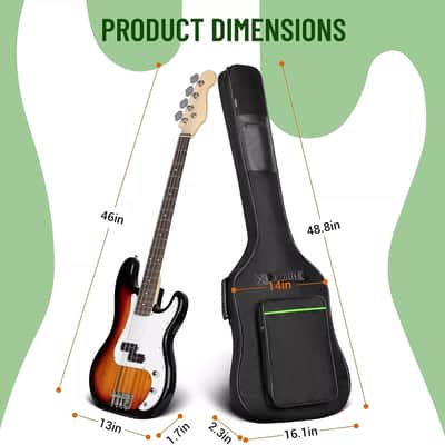Electric Bass Guitar Gig Bag | Lightweight Padded Backpack with 0.3-inch Padding & Multiple Pockets | Fits 43" to 46" Bass Guitars image 2
