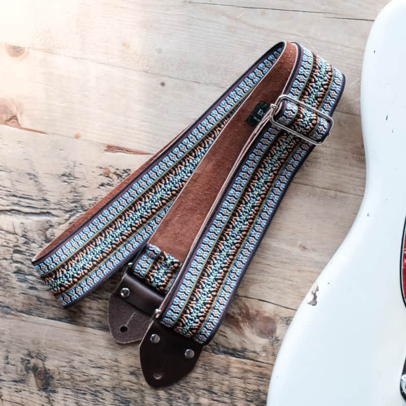 Vintage Blue 60s/70s Hippie Guitar Strap / Handmade in the UK / Case Candy image 1