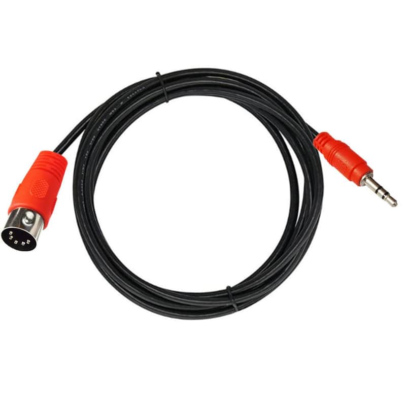 5Pin DIN Cable, DIN 5Pin MIDI Male to 3.5mm TRS Male Stereo Plug Audio Connection Cable for Sound Card Keyboard Piano Drum Recording, Red (1.5M/5Feet) image 1