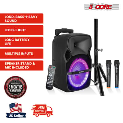 5 Core Party Speaker Bluetooth 250W Big Powered Rechargeable Outdoor PA DJ System w 2 Wireless Mics image 2