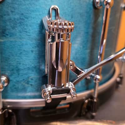 Kings Custom Drums 14x7" Maple Turquoise Snare w/ Wood Hoops image 12