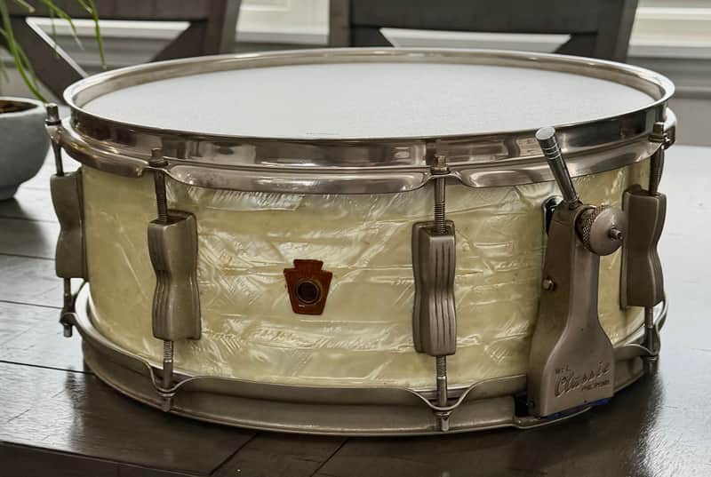 WFL No. 900 Buddy Rich Super Classic 5.5x14" 8-Lug Snare Drum with P-87 Strainer 1948 - 1959 - White Marine Pearl image 1