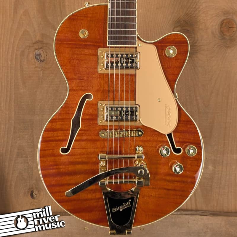 Gretsch Electromatic LTD Flame Okoume Broadkaster Jr. Single-Cut – Roundup Orange – Bigsby – Bone Nut – Includes Hard Case – Used Excellent image 1