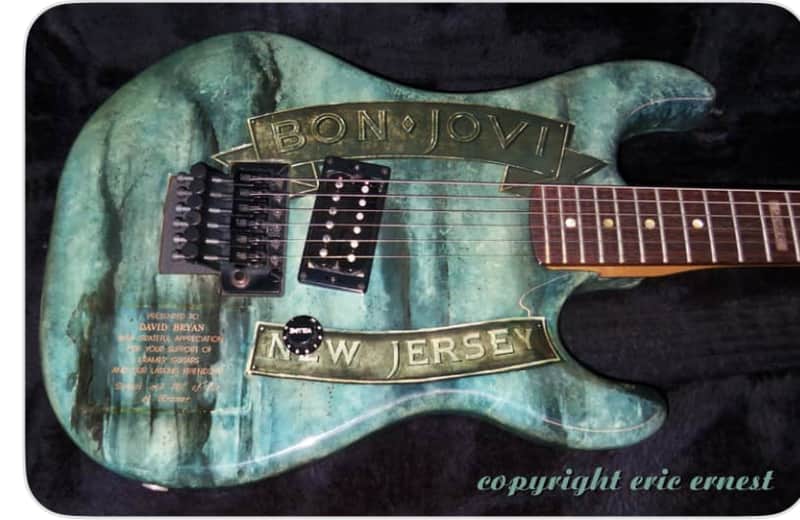 1988 Kramer Bon Jovi New Jersey cover Knapp graphic guitar. Owned by band member David Bryan image 1