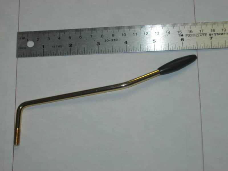 very lightly used Squier Gold Trem Bar with Black Tip, 6mm large threads (metric 6M, IMPORT) (for Squier Affinity and Classic Vibe Strat that use 6mm large thread trem bar - can be for other brand model guitars) 2000-2020 (NOT for USA or MIM Strats) RIGHT image 1