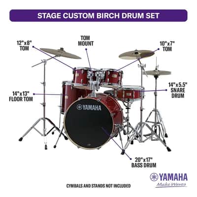 Yamaha Stage Custom Birch 5pc Drum Set w/20" BD Cranberry Red image 2