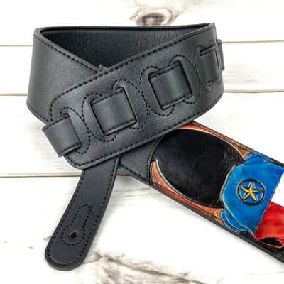 Walker And Williams CVG-19 Black Strap w/Hand Tooled Red, White, And Blue Texas Star Longhorn Design image 6